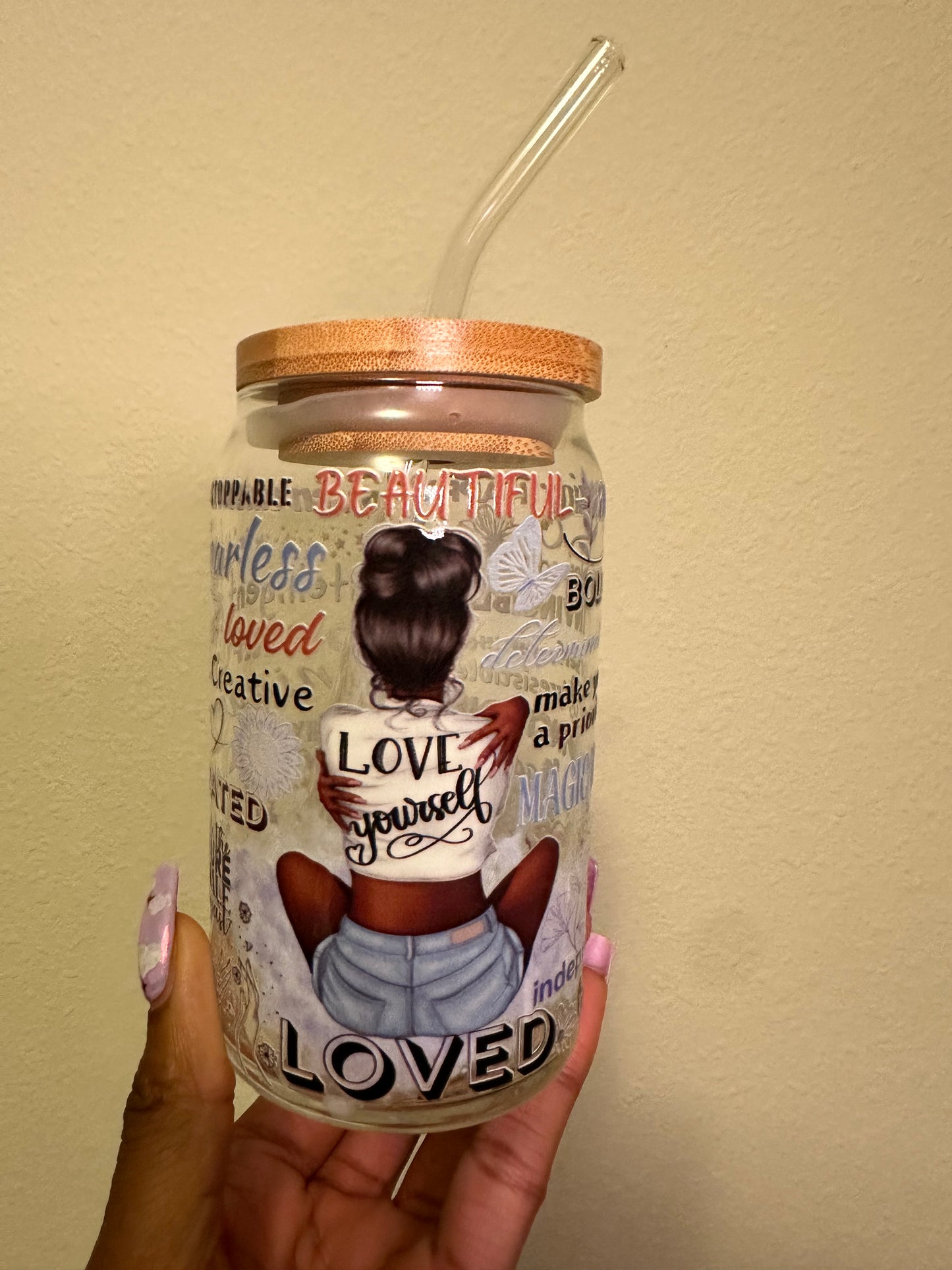 Love Yourself 20oz Glass Can