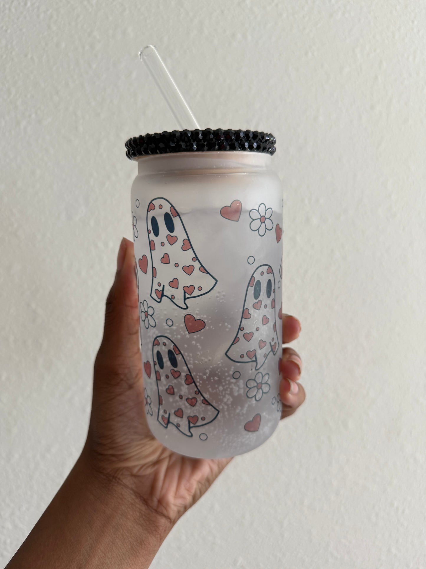 Ghostie Heart 16oz Frosted Glass Can