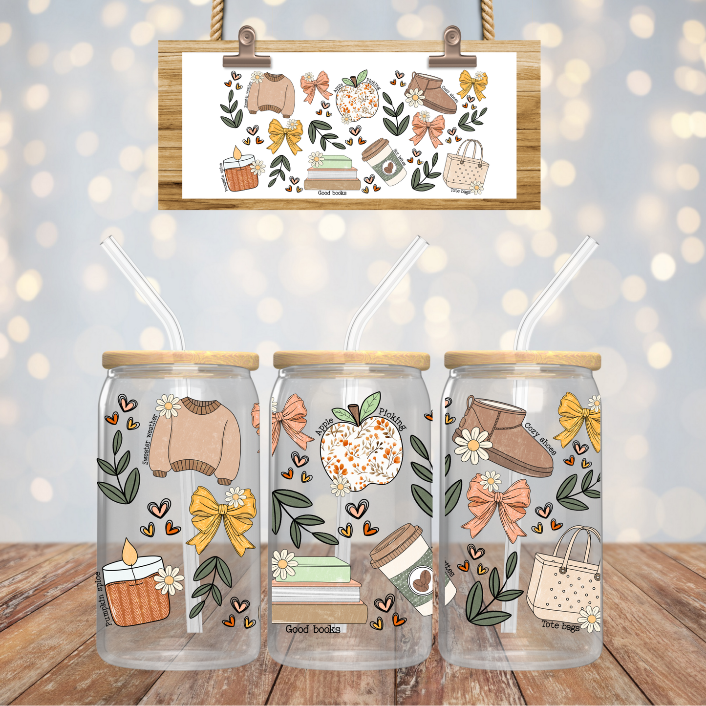 Fall Bookish 16oz Glass Can