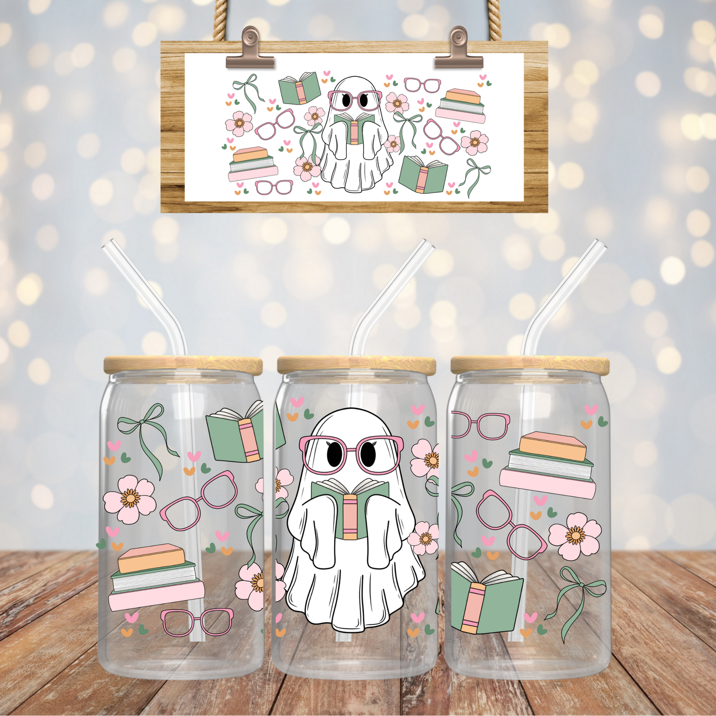 Bookish Ghostie 16oz Glass Can