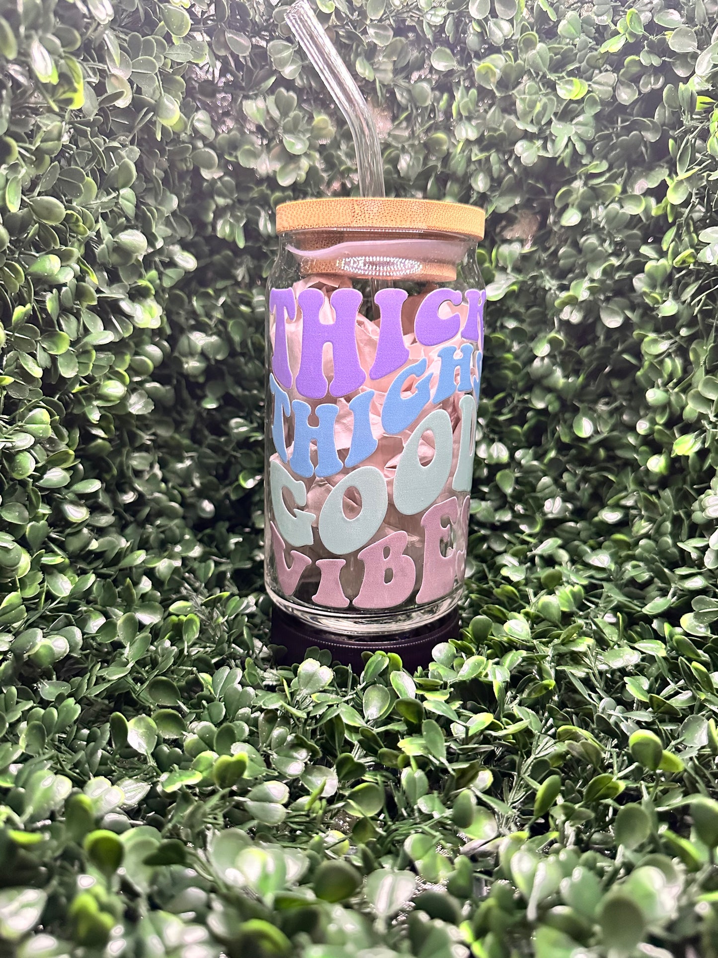 Thick Thighs, Good Vibes 16oz Glass Can