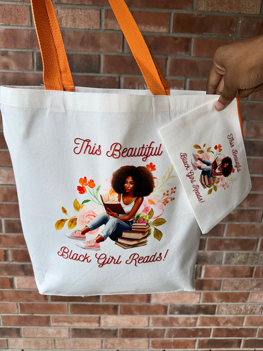 Beautiful Black Girl Reads Tote+Mini