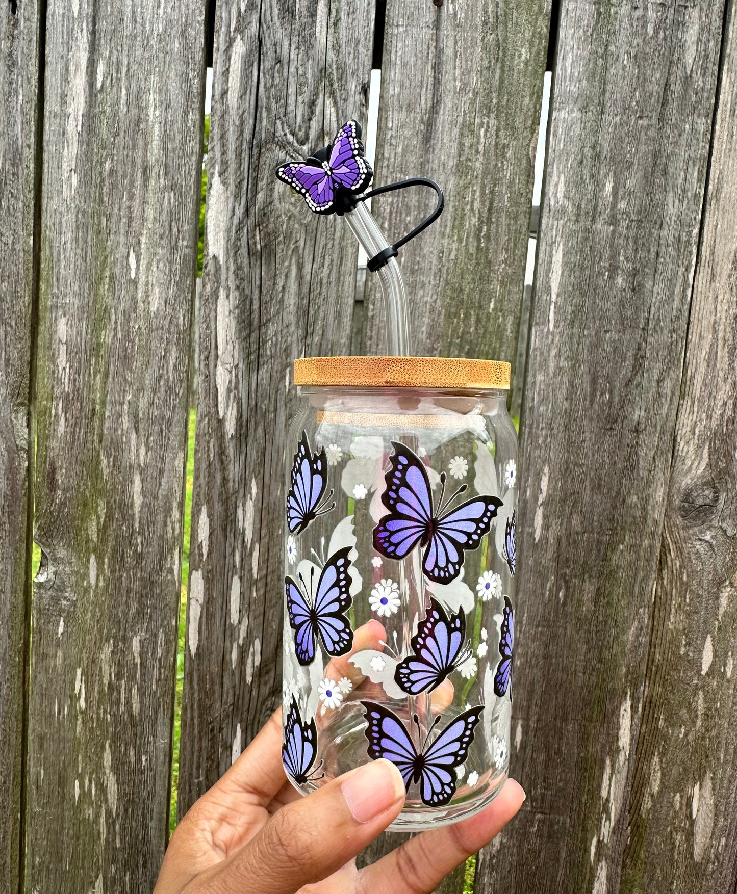 Purple Butterfly Glass Can