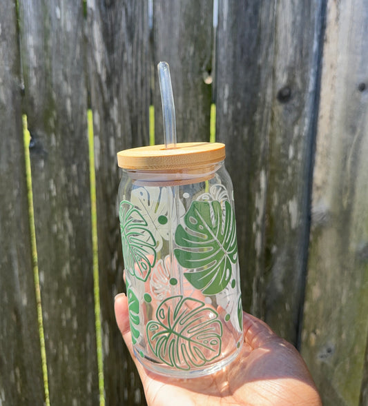 Monstera 16oz Glass Can