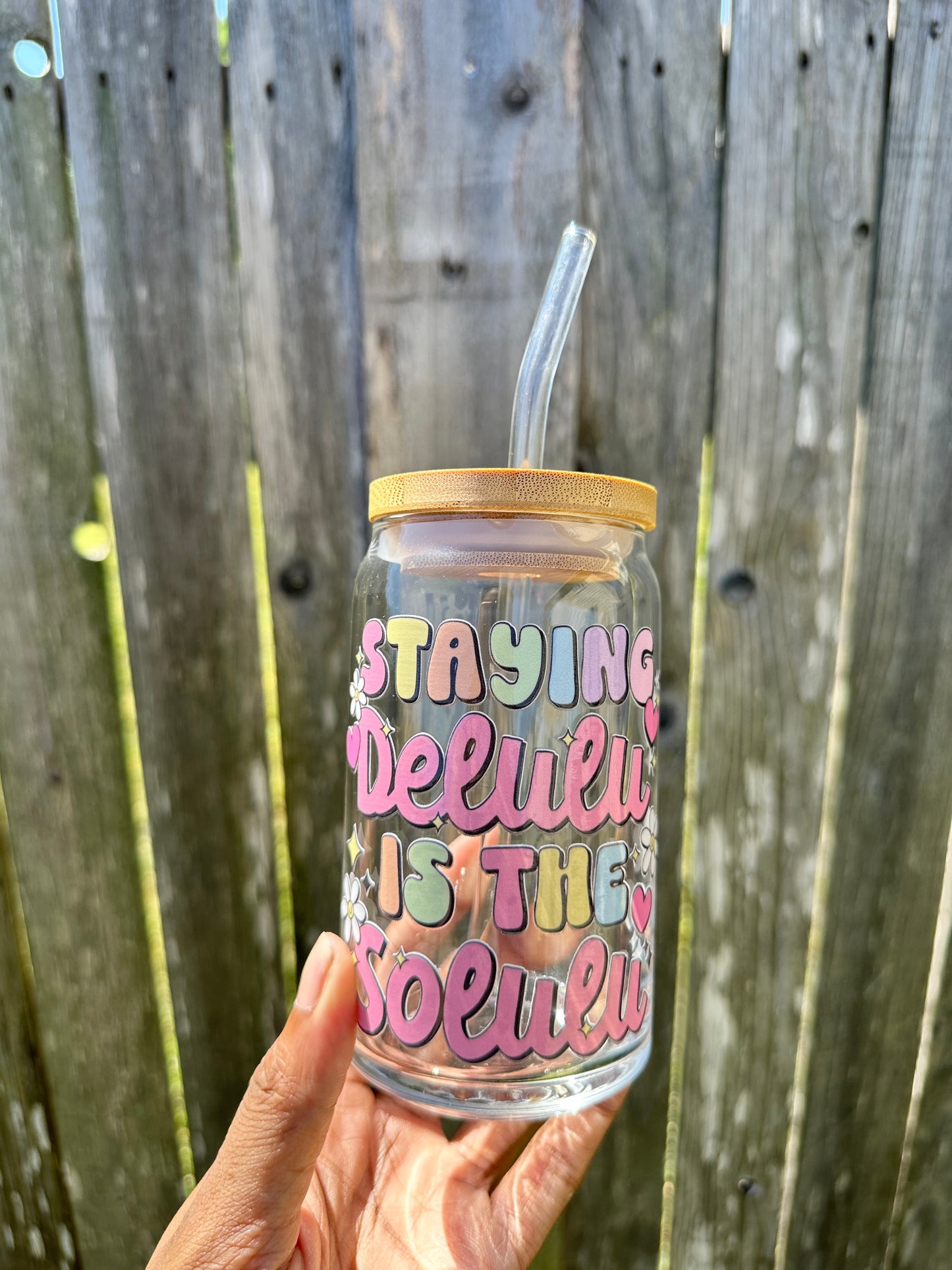 Staying Delulu 16oz Glass Can