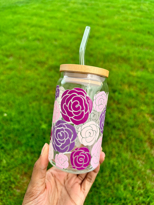 Purple Rose 16oz Glass Can