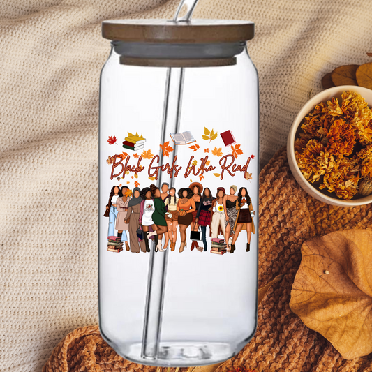 FALL Black Girls Who Read 16oz Glass Can