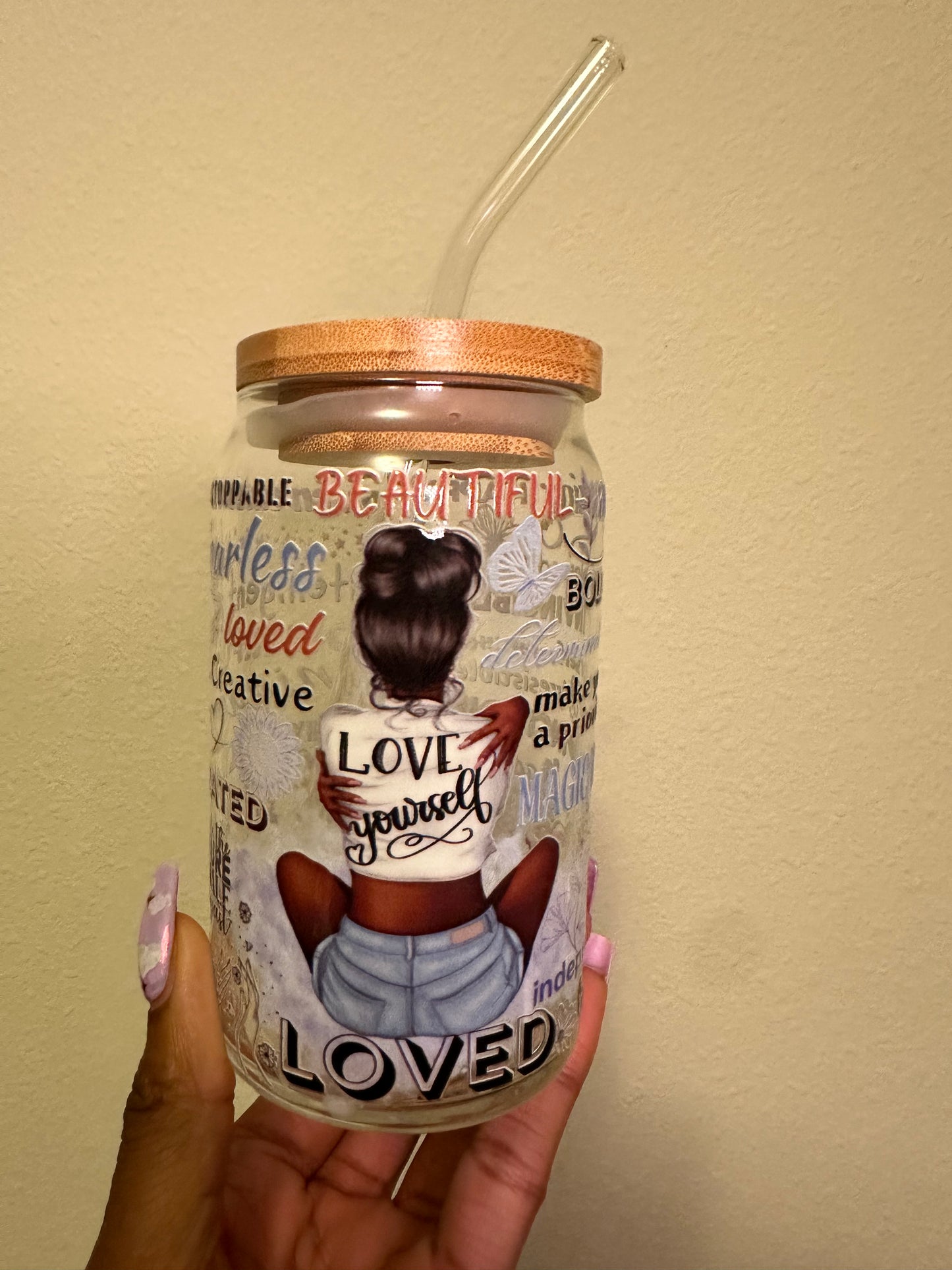 Love Yourself 16oz Glass Can