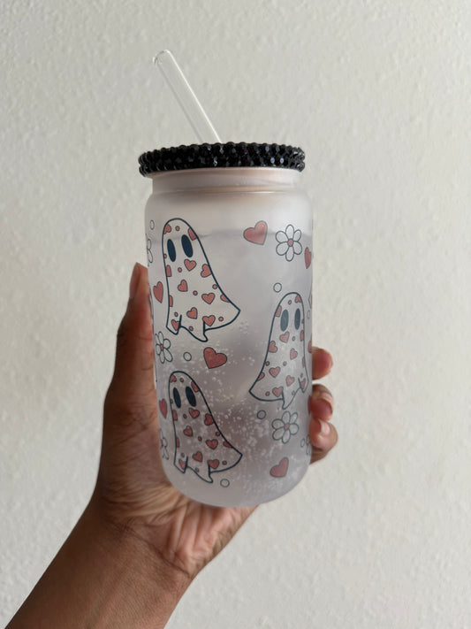 Ghostie Heart 16oz Frosted Glass Can