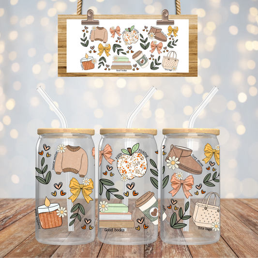 Fall Bookish 16oz Glass Can