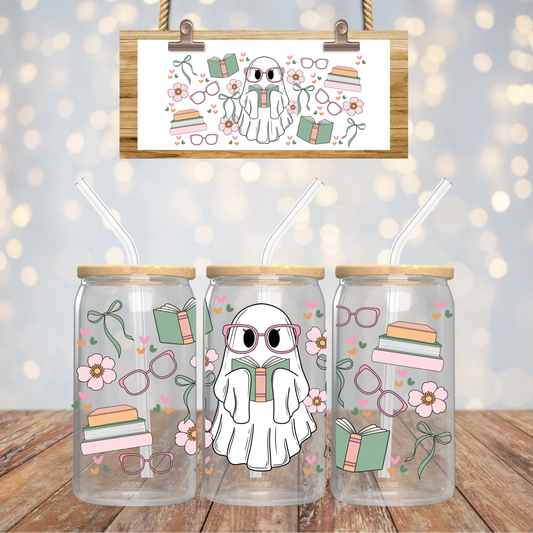 Bookish Ghostie 16oz Glass Can