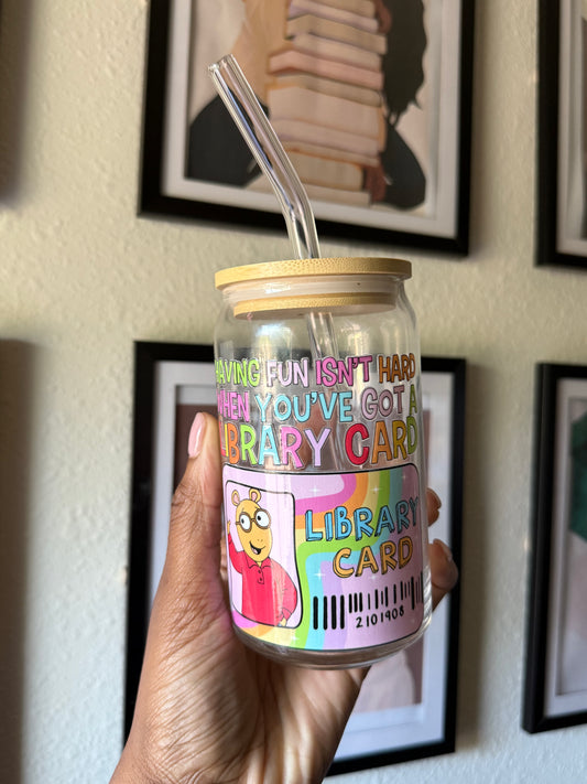 Arthur Library Card 16oz Glass Can