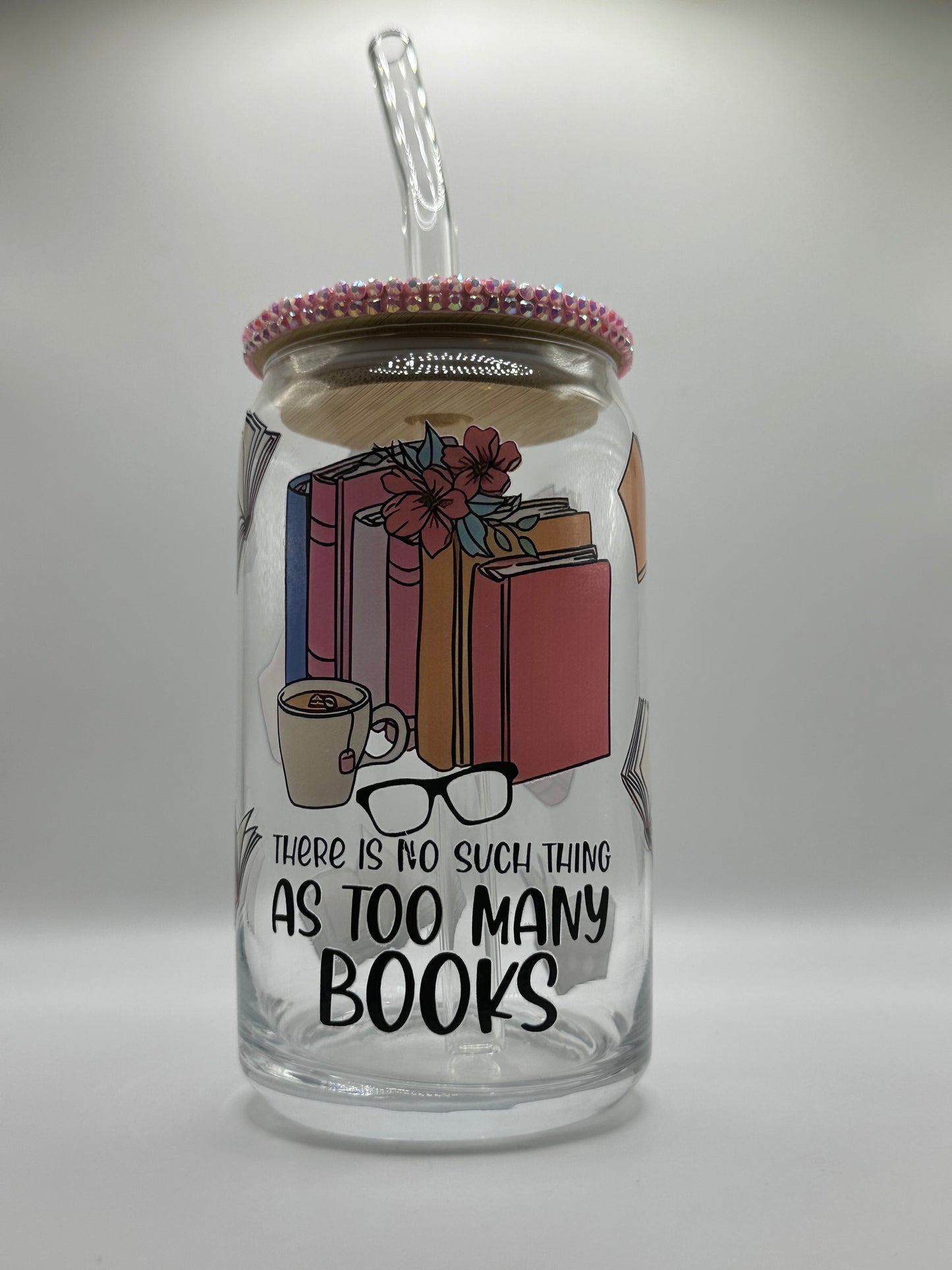 Too Many Books 16oz Glass Can