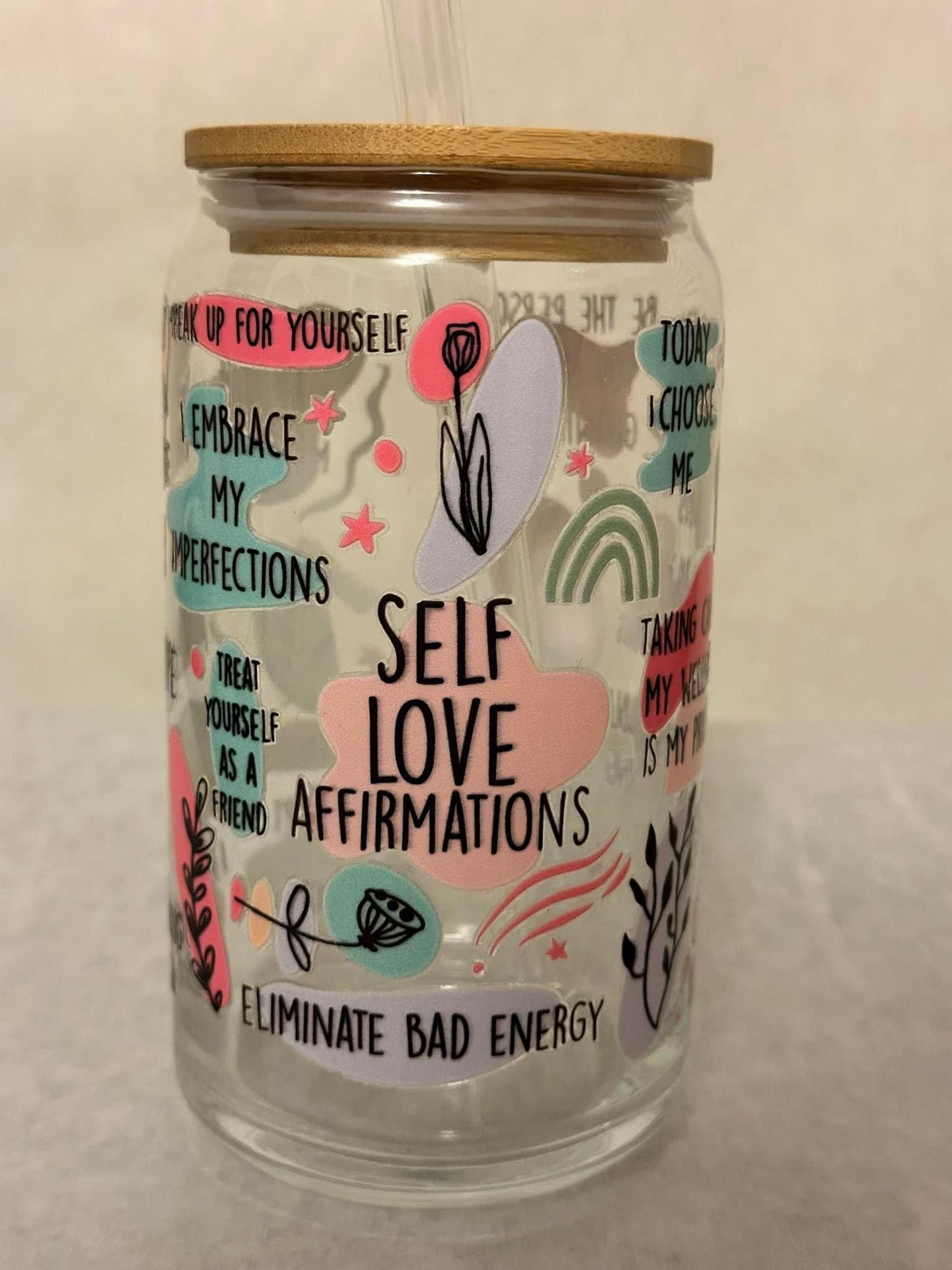 Self Love Affirmations 16oz Glass Can